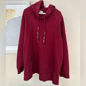 Ava & Viv Hoodie, Burgundy with Jeweled strings, Size 4X.